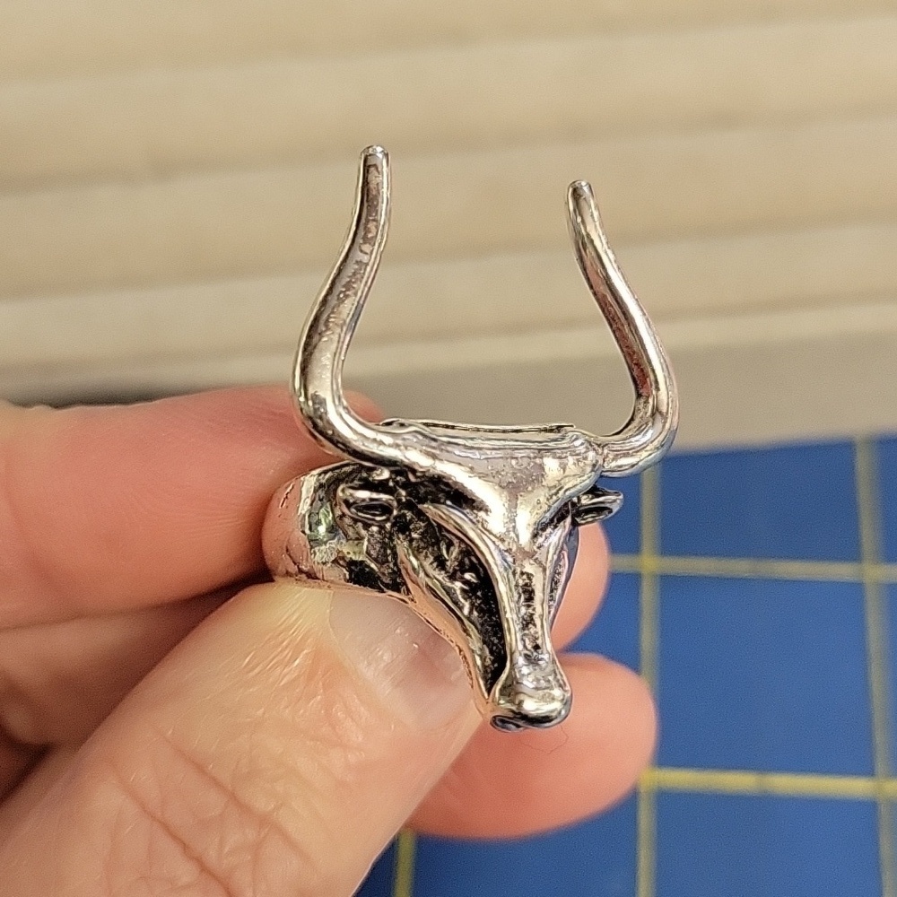 Bull Cow Horns Antlers Adjustable Ring Size 8